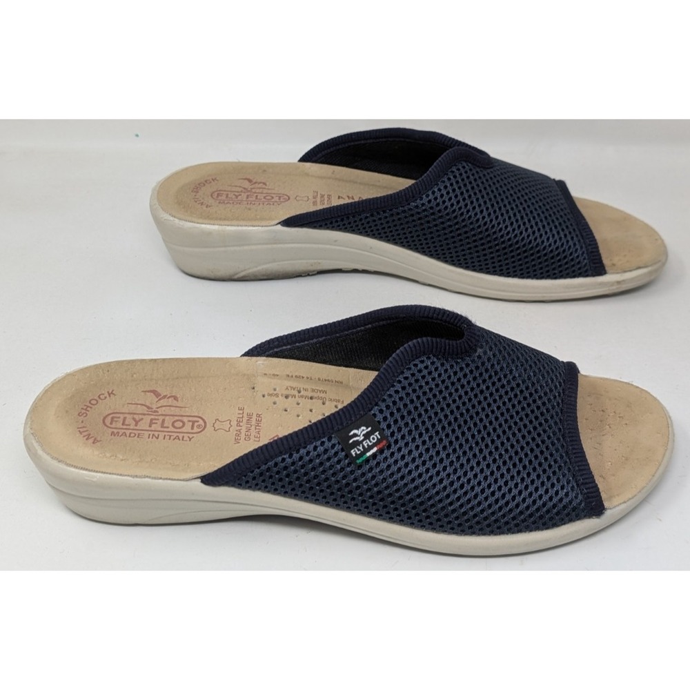 FLY FLOT Womens Navy Blue Mesh Fabric Anatomic Anti shock Slip On Sandals 40 / 9